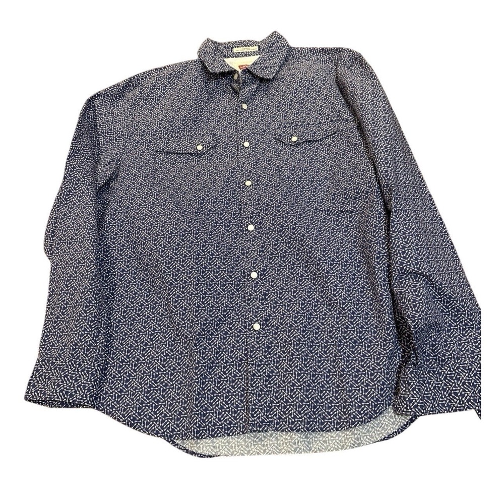 Vintage 2000s Levi's Strauss Co Pearl Snap Shirt Size Large Blue Slant‎ Pockets
